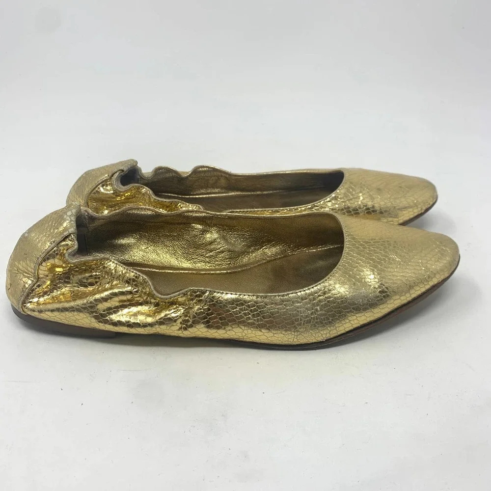 Dolce & Gabbana Gold Metallic Snakeskin Flats - Picture 5 of 10